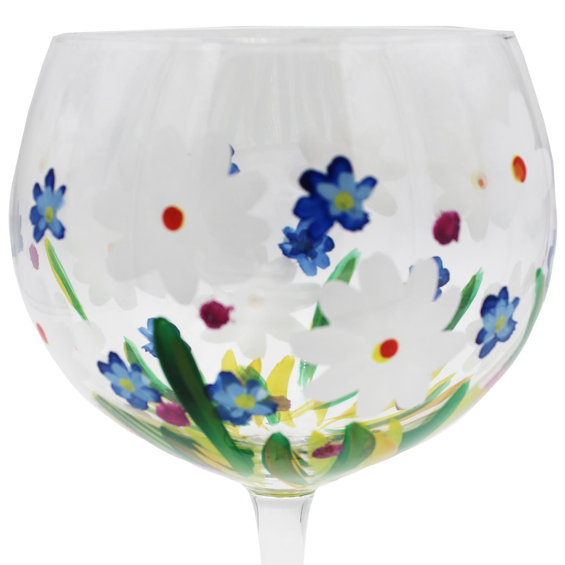 Balloon Gin Glass with Hand Painted Dainty Daisies Design Gift Boxed