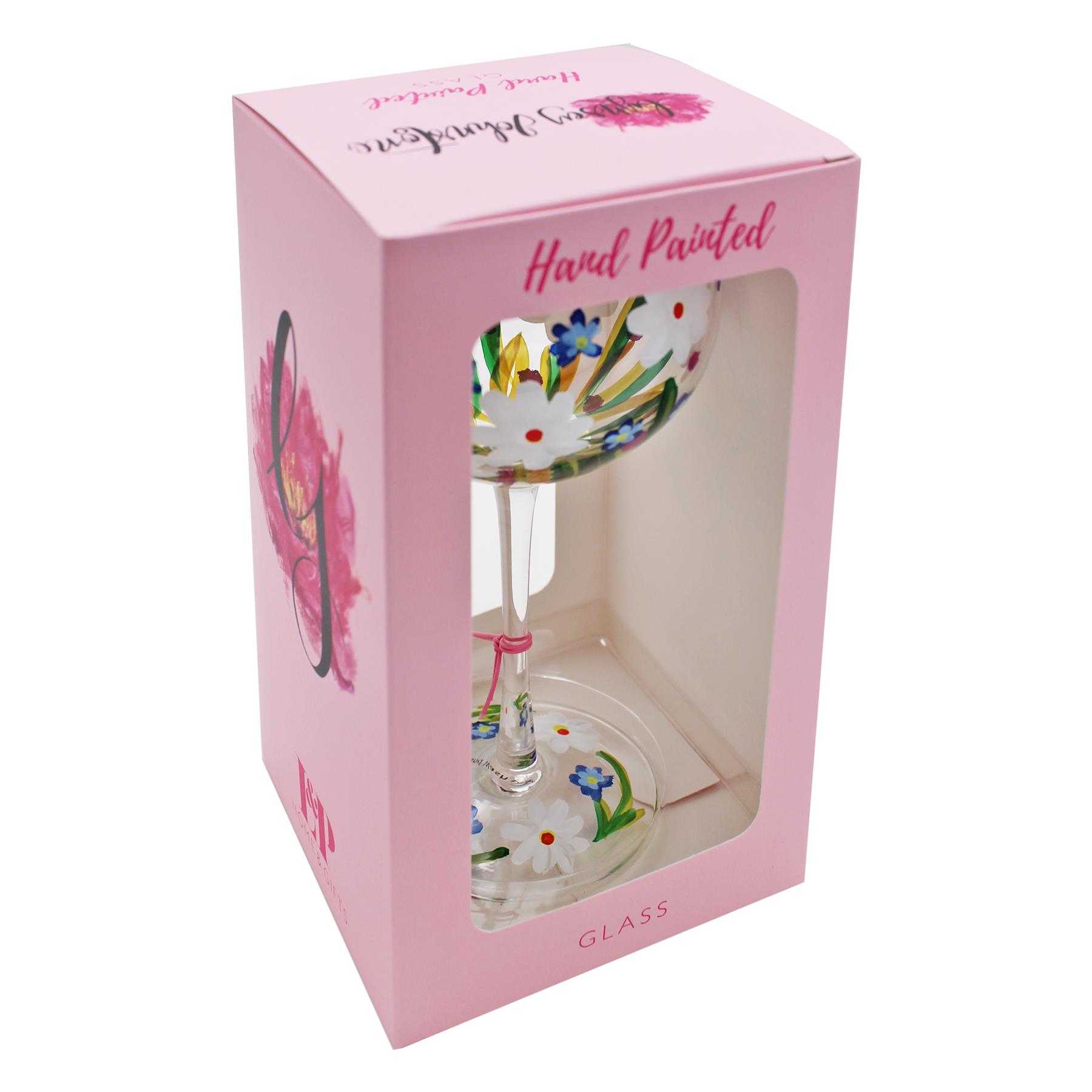 Balloon Gin Glass with Hand Painted Dainty Daisies Design Gift Boxed