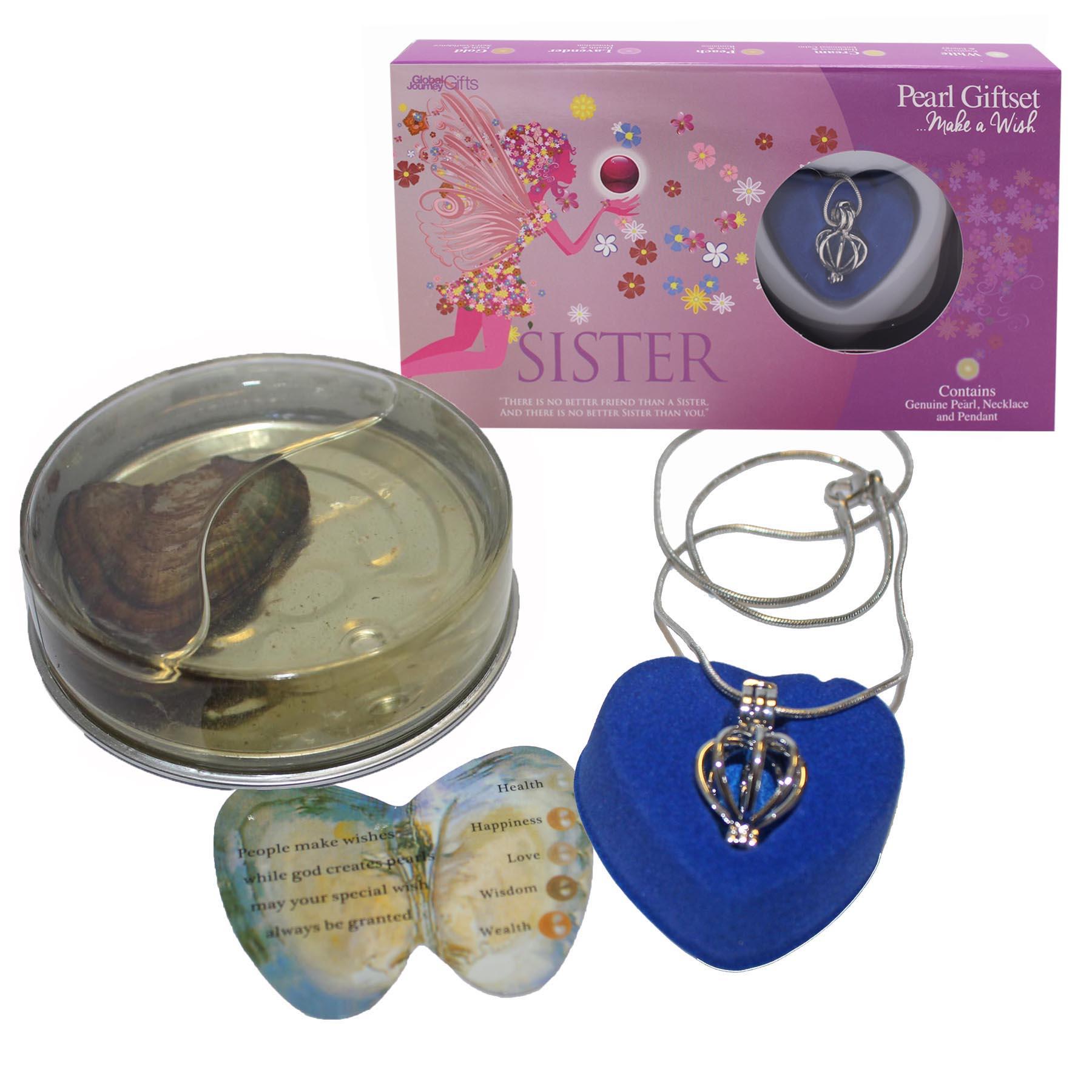 Sister Wish Pearl and Pendant Necklace Gift Set