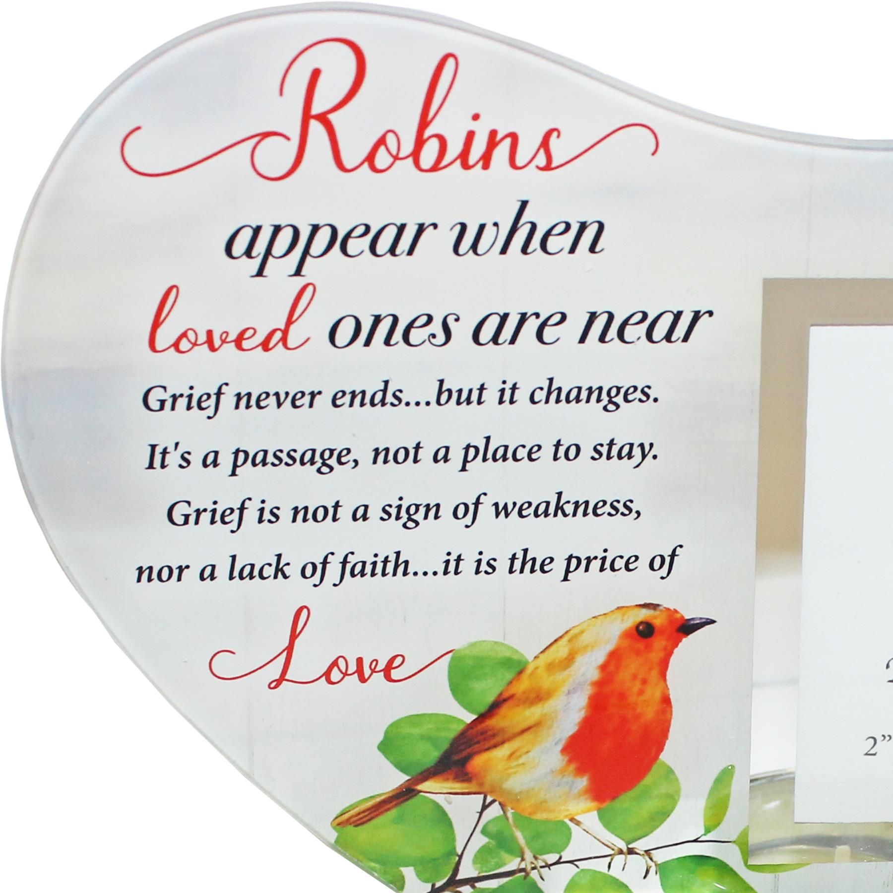 Memorial Glass Heart Votive Tea Light Candle Holder with Photo Frame Robins Near You