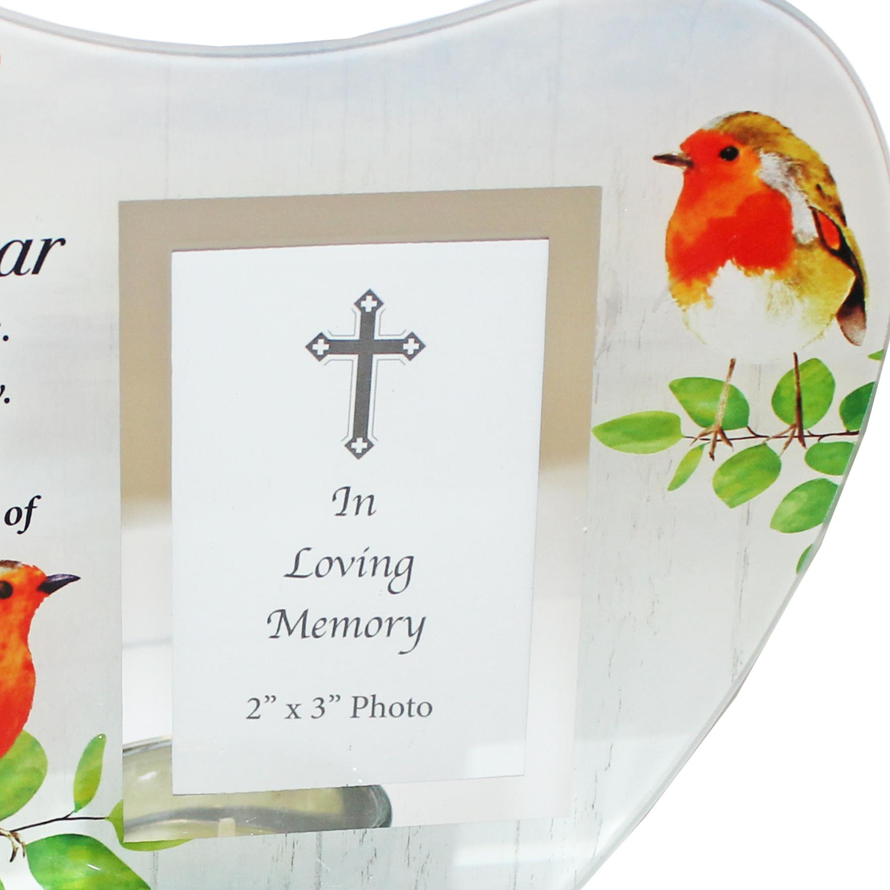 Memorial Glass Heart Votive Tea Light Candle Holder with Photo Frame Robins Near You