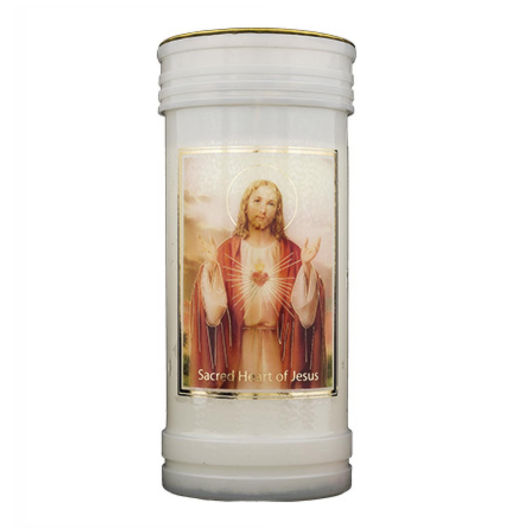 Pillar Candle In Holder Religious Gift - Sacred Heart of Jesus