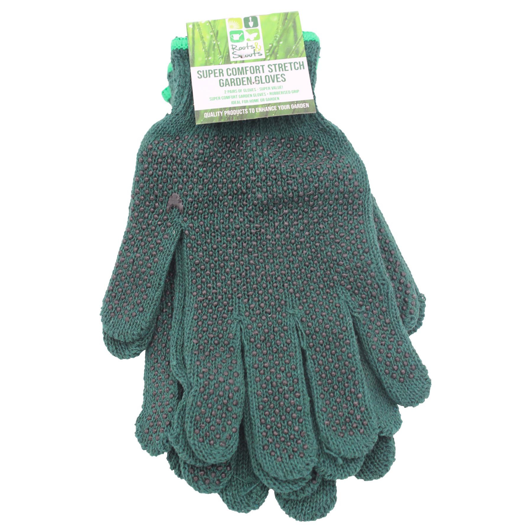 Pack of 2 Garden Gloves with Grip, Super Comfort Stretch - Green