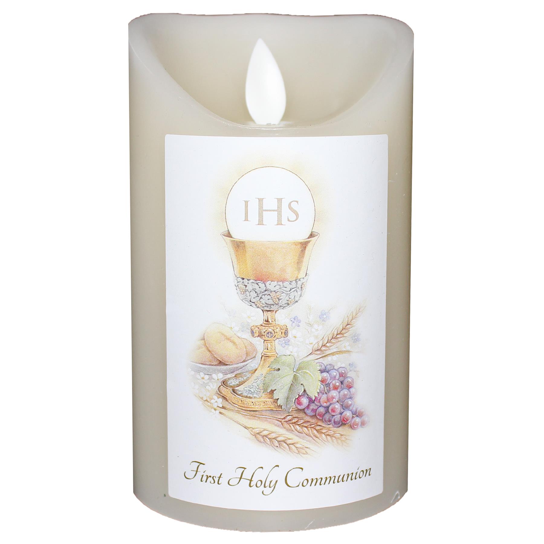 First Holy Communion LED Wax Candle Flickering Flame Vanilla Scented