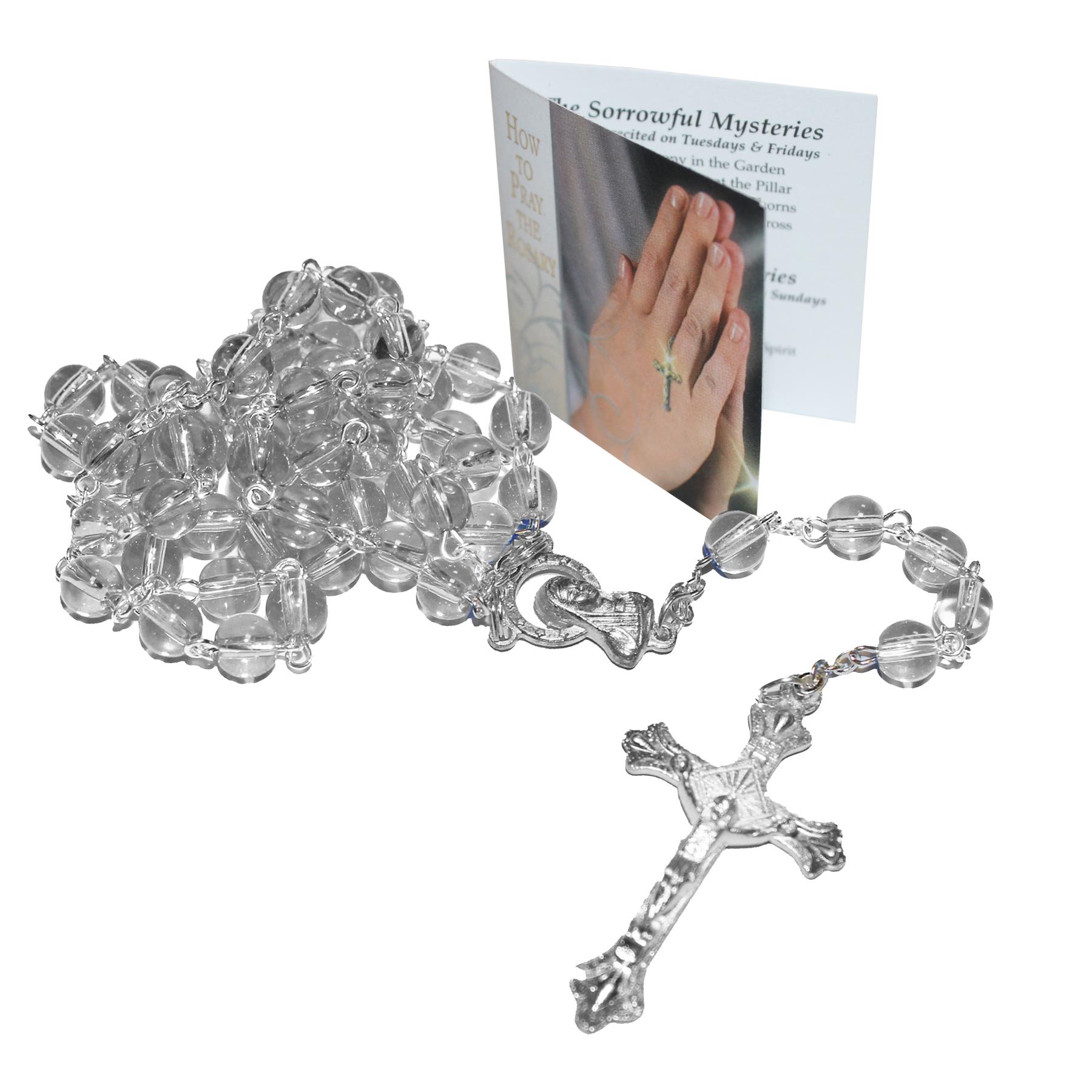 Communion Clear Rosary Beads and Prayer Card Boxed Gift Set