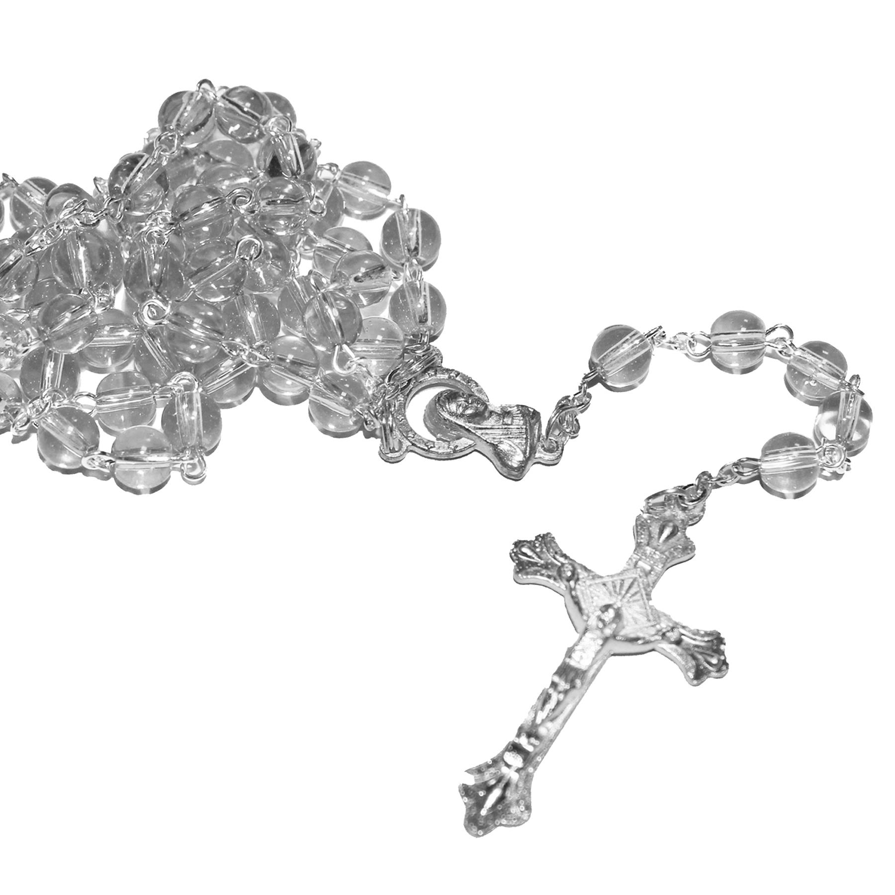 Communion Clear Rosary Beads and Prayer Card Boxed Gift Set