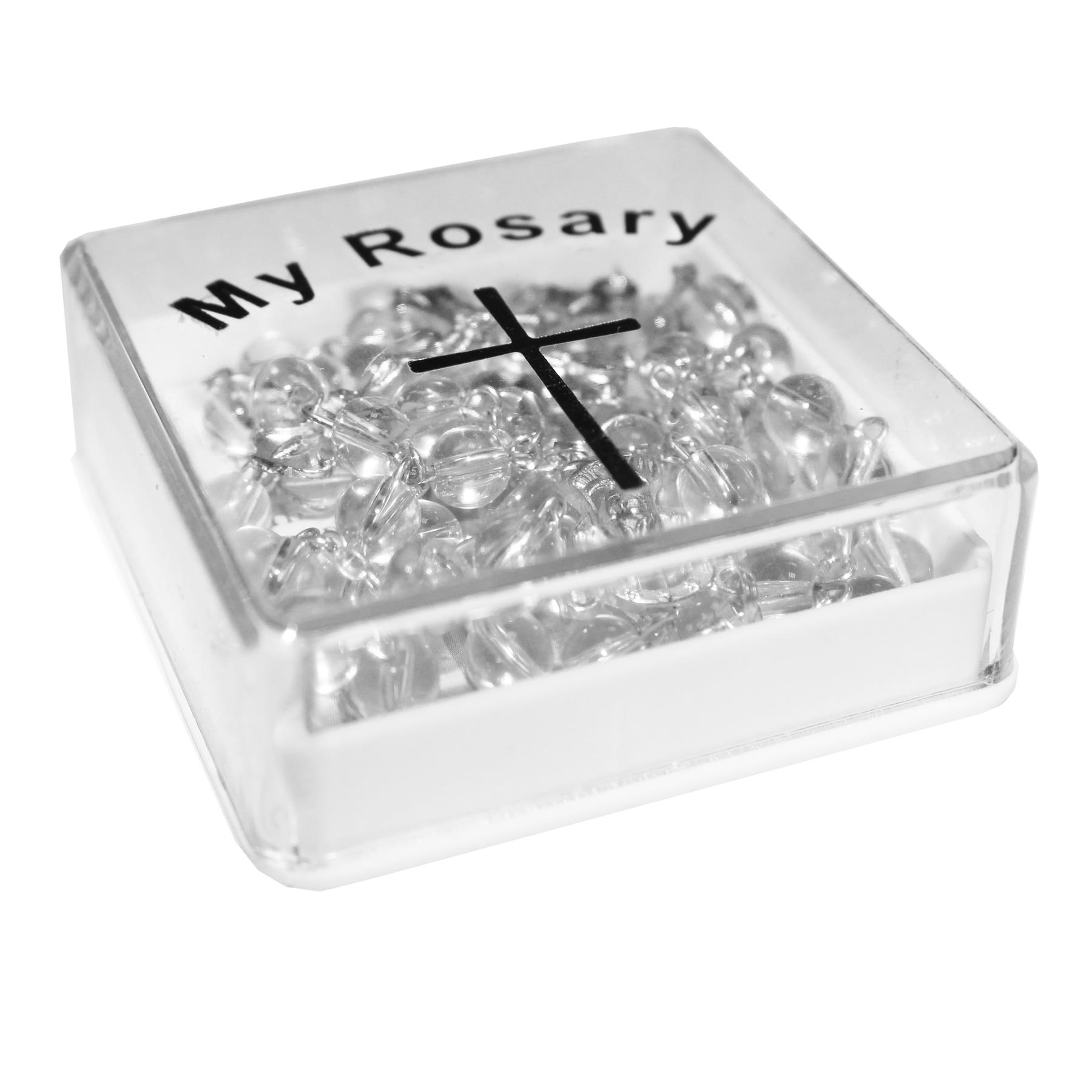 Communion Clear Rosary Beads and Prayer Card Boxed Gift Set