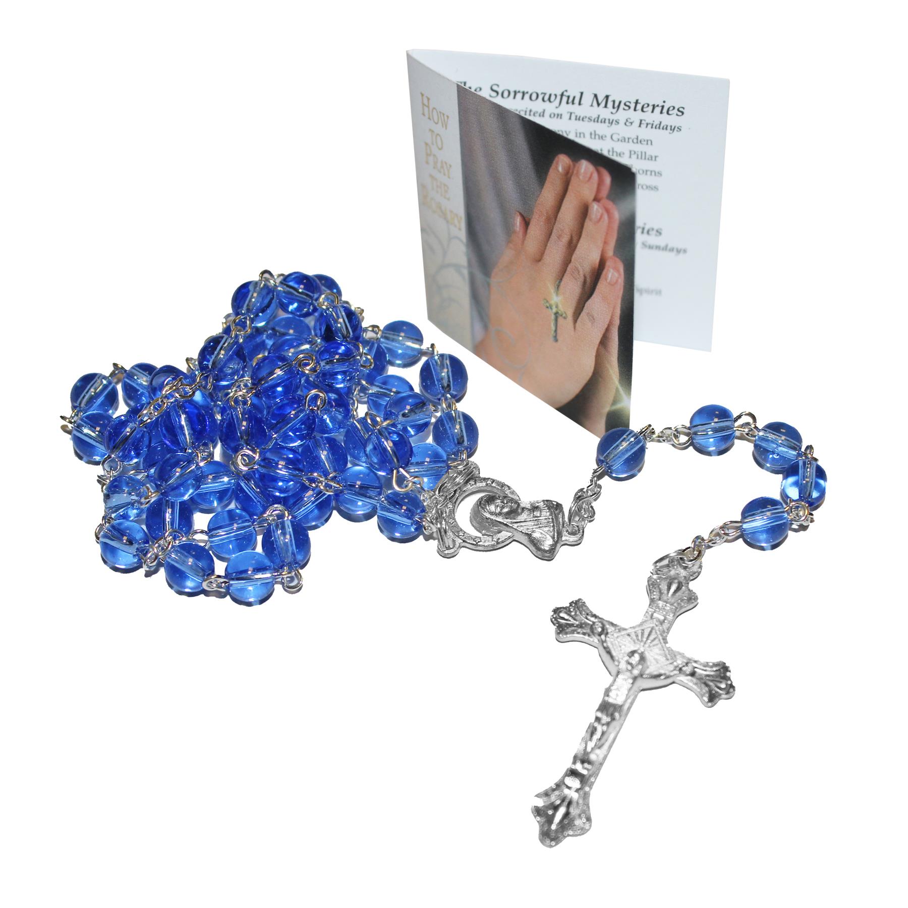 Communion Blue Rosary Beads and Prayer Card Boxed Gift Set