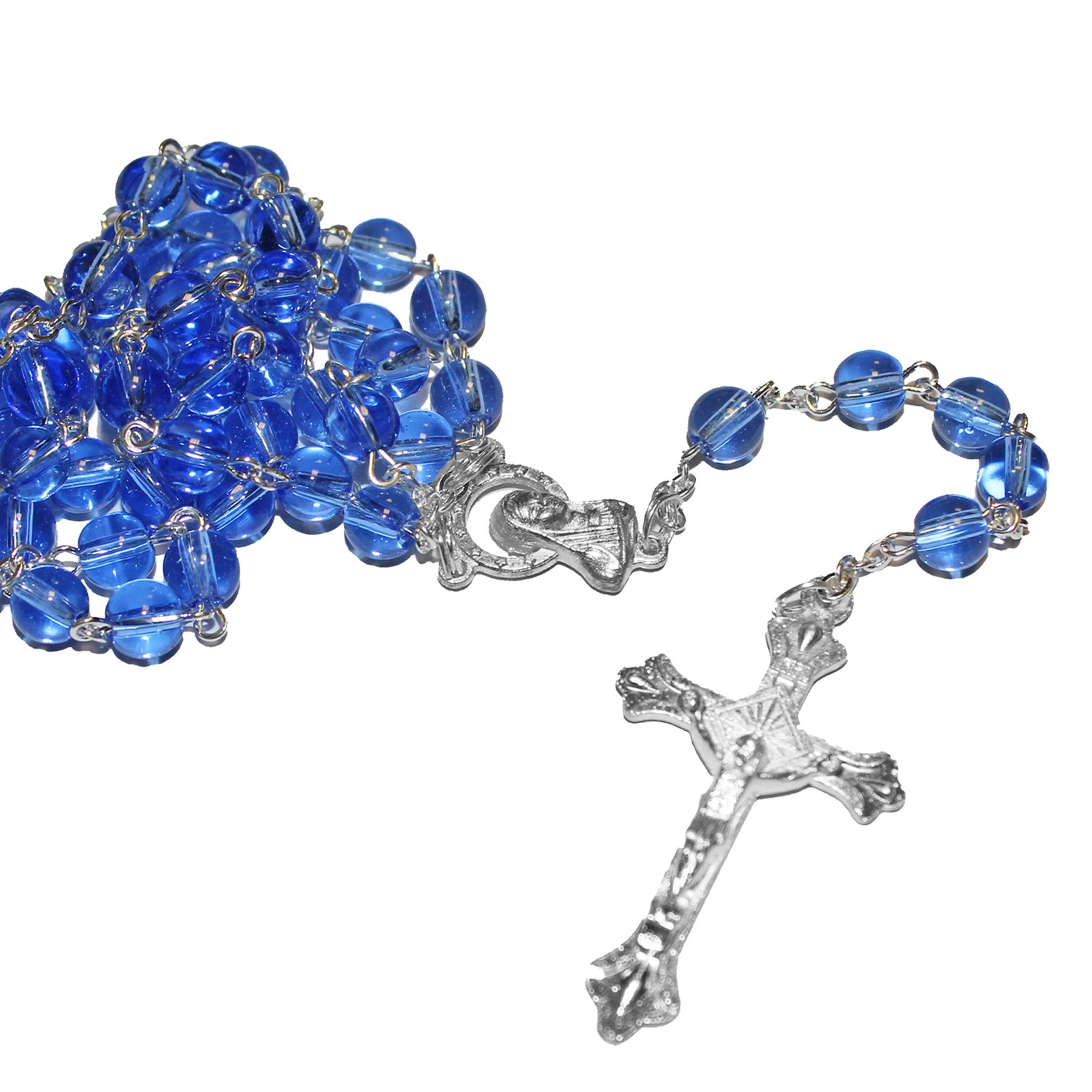 Communion Blue Rosary Beads and Prayer Card Boxed Gift Set