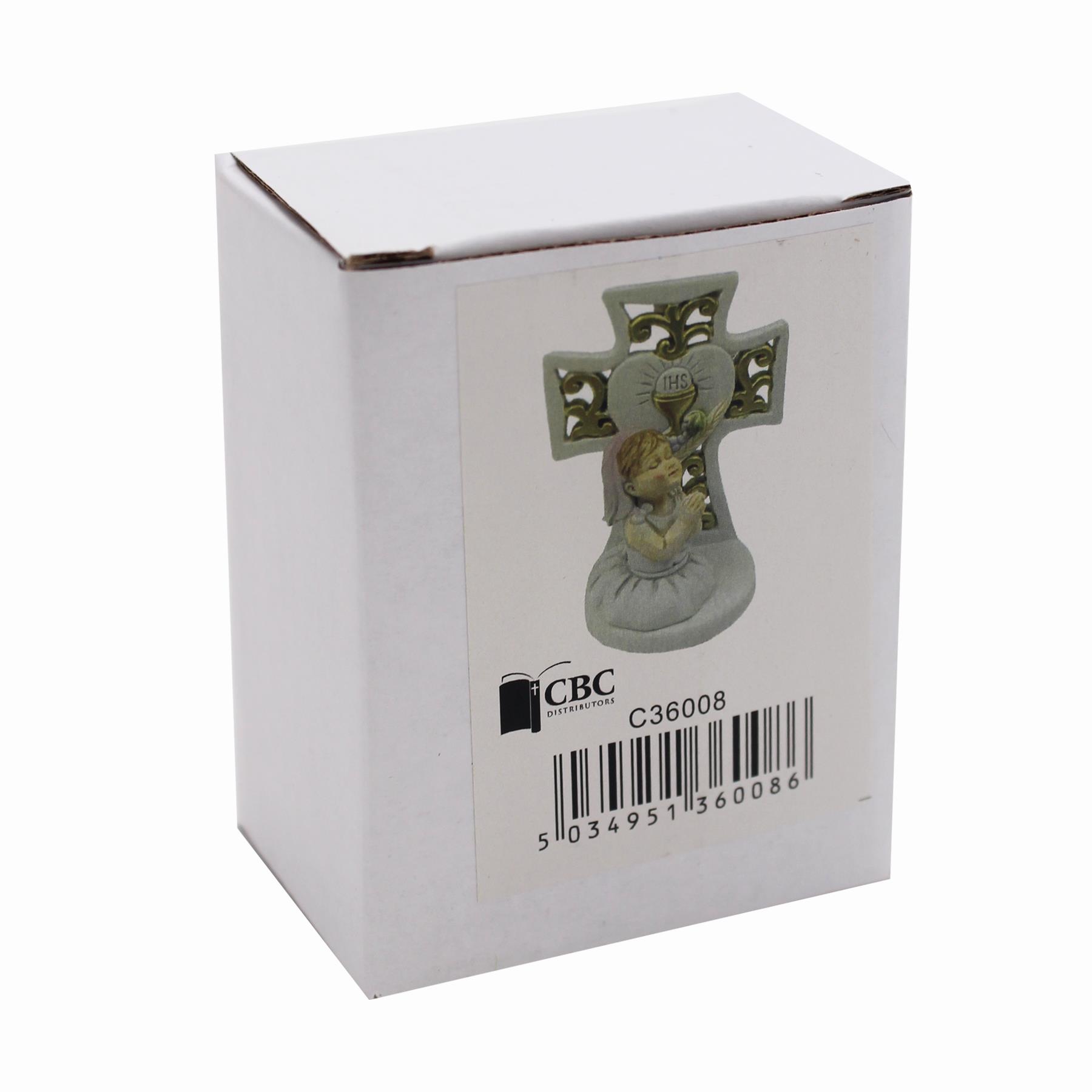 Communion Cross Plaque Ornament Resin 7.5cm with Little Girl