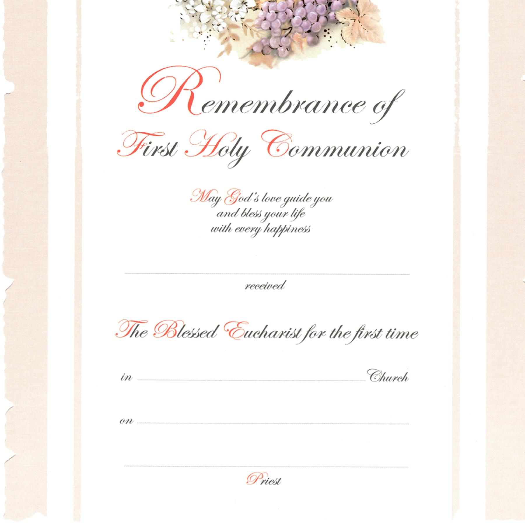 Remembrance of First 1st Holy Communion Certificate C5805