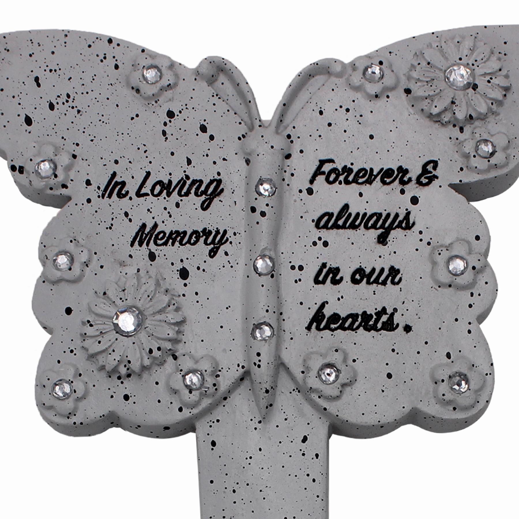 Memorial Butterfly Stake With Diamanté and Floral Detail - In Loving Memory