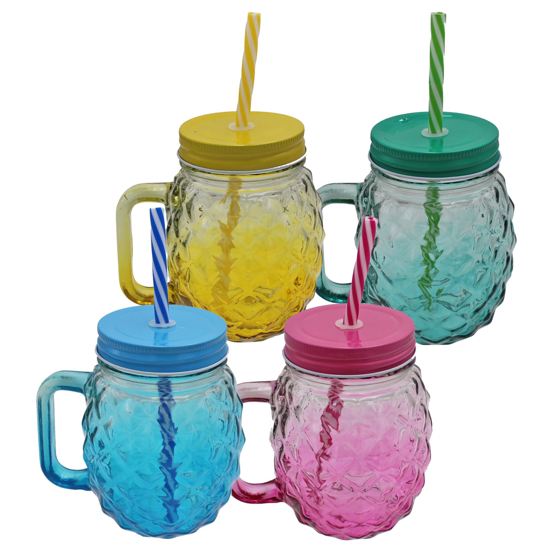 Pineapple Glass Mason Jars Set of 4 with Reusable Straw 450ml - Ombre Effect