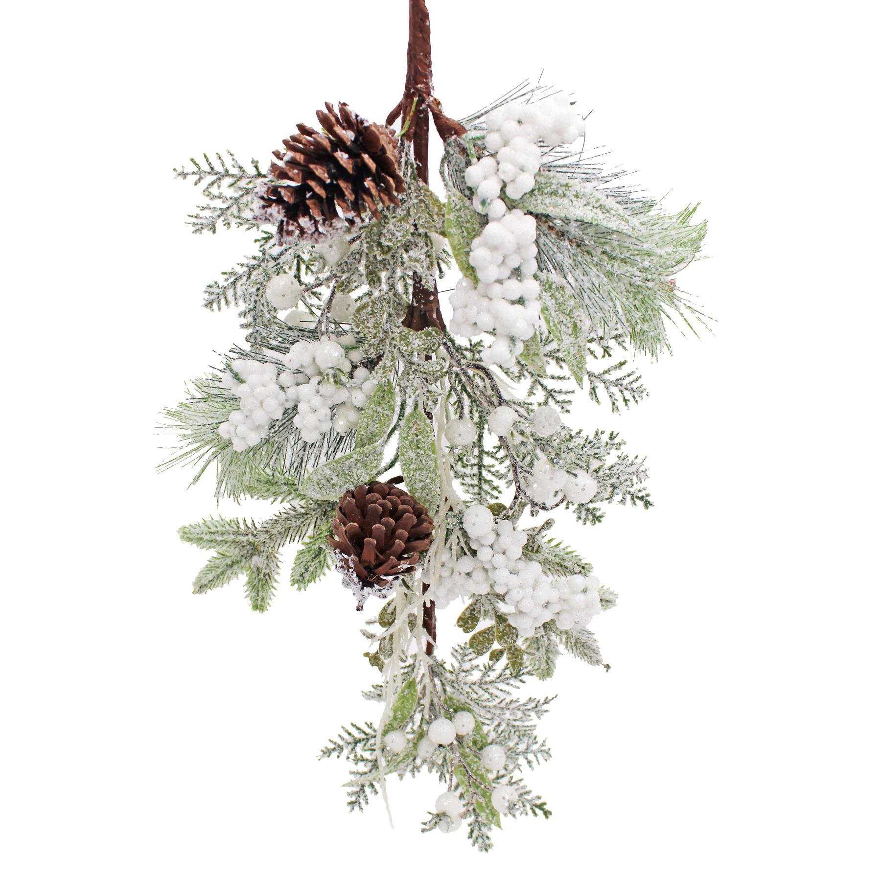 Christmas Door Hanger 60cm Artificial  Frosted White Berries / Pine Cones Decoration