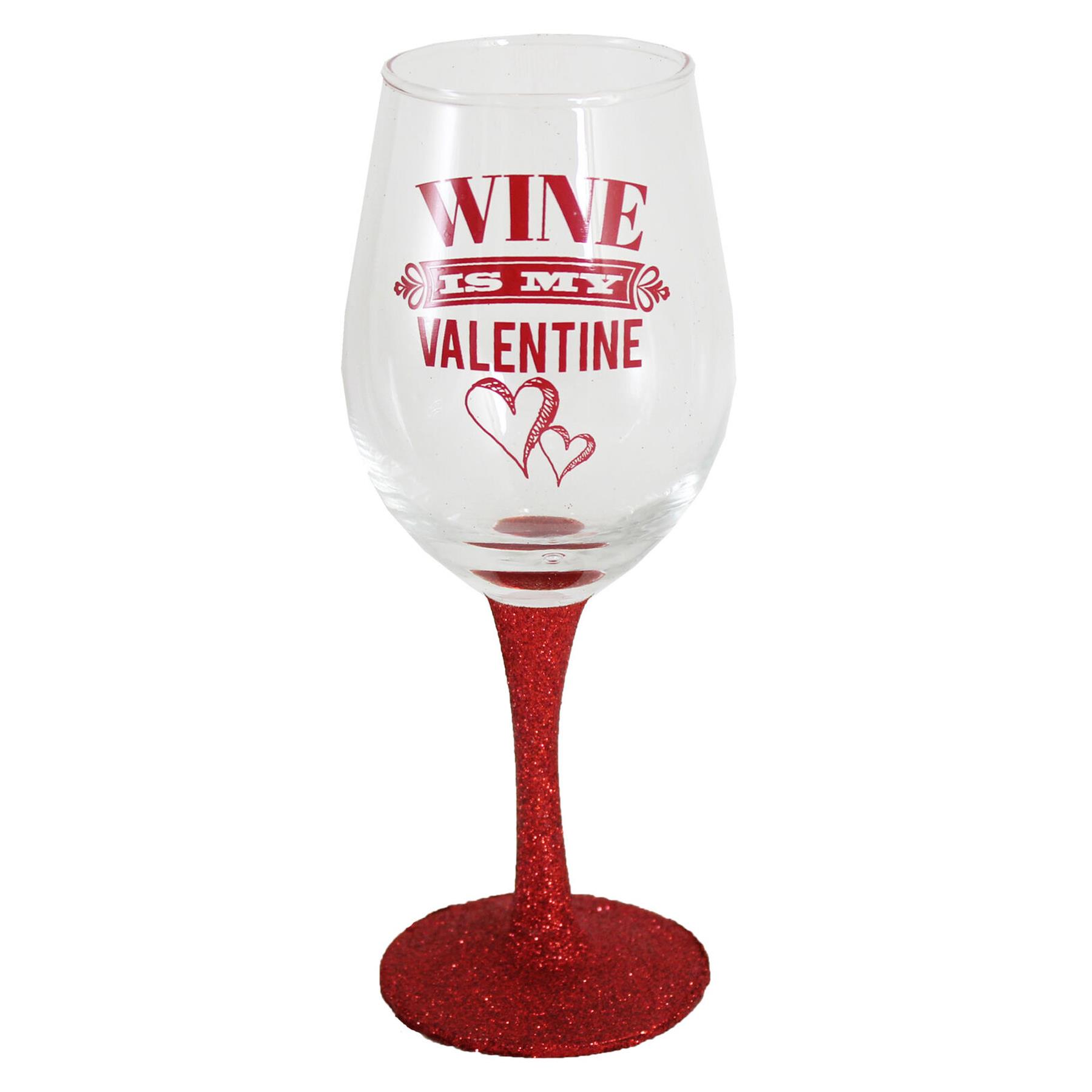 Valentine Wine Glass with Red Stem Wine is my Valentine Design Gift Boxed