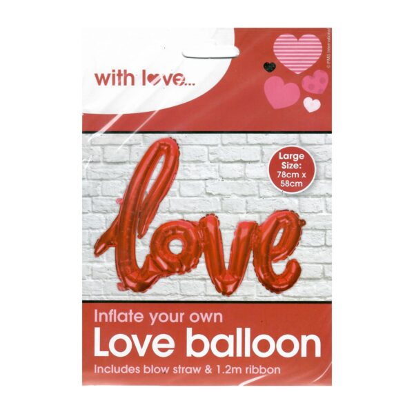 Red Foil "Love" Balloon Valentines Day Decoration 78cm - Inflate with Air