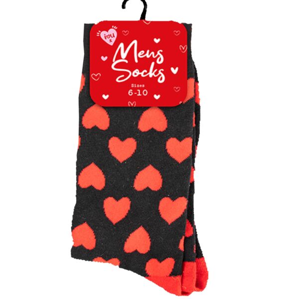 image406300805.jpg Men's Socks Black with Red Hearts Size 6 - 10 Valentines Gift