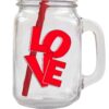 Glass Mason Jar with Reusable Straw Love Design Valentine's Day