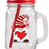 Glass Mason Jar with Reusable Straw Gonk Design Valentine's Day