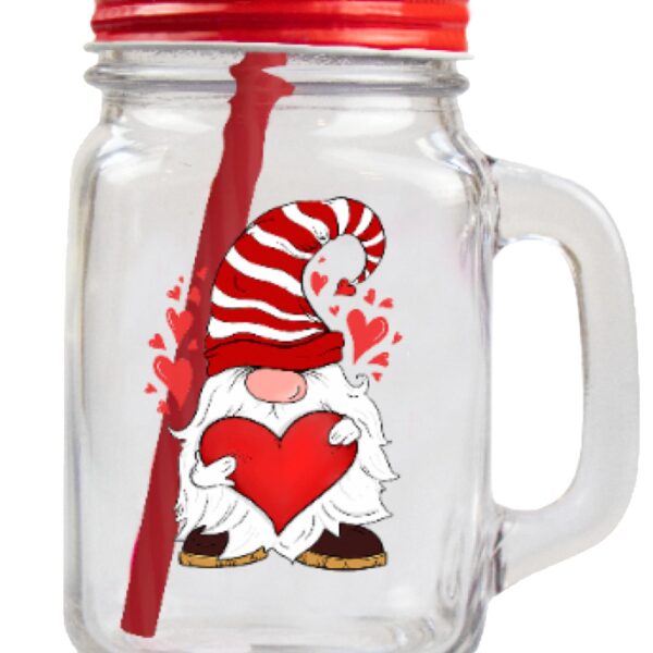 Glass Mason Jar with Reusable Straw Gonk Design Valentine's Day