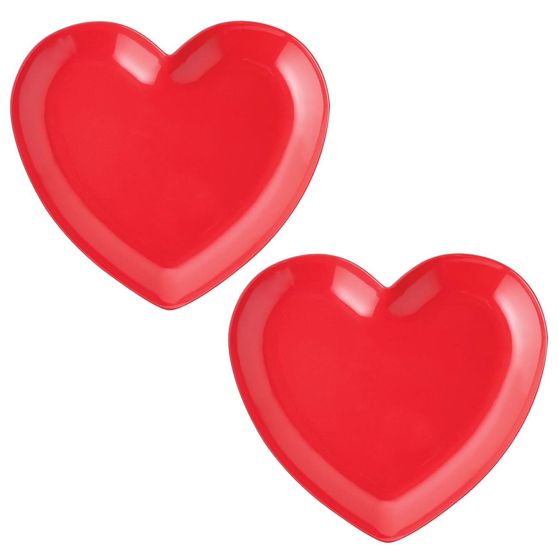 Red Heart Plate Reusable Plastic Set of 2 Valentines Day