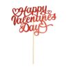 Cake Topper Happy Valentine's Day Red Glitter Finish on Stick