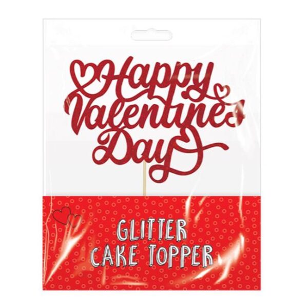 Cake Topper Happy Valentine's Day Red Glitter Finish on Stick