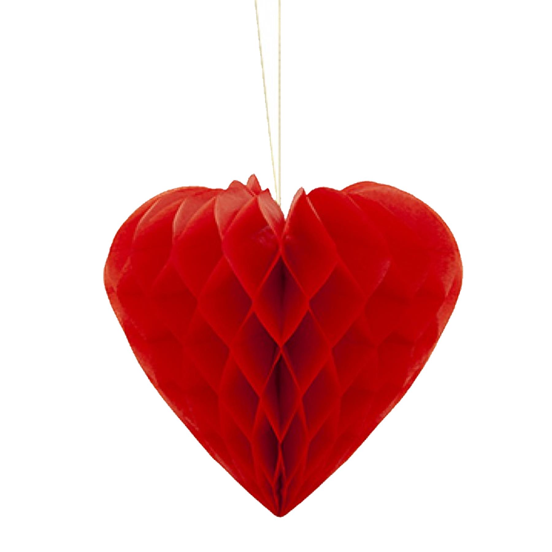 Red Heart Hanging Decoration 23cm Honeycomb Style Valentines Day