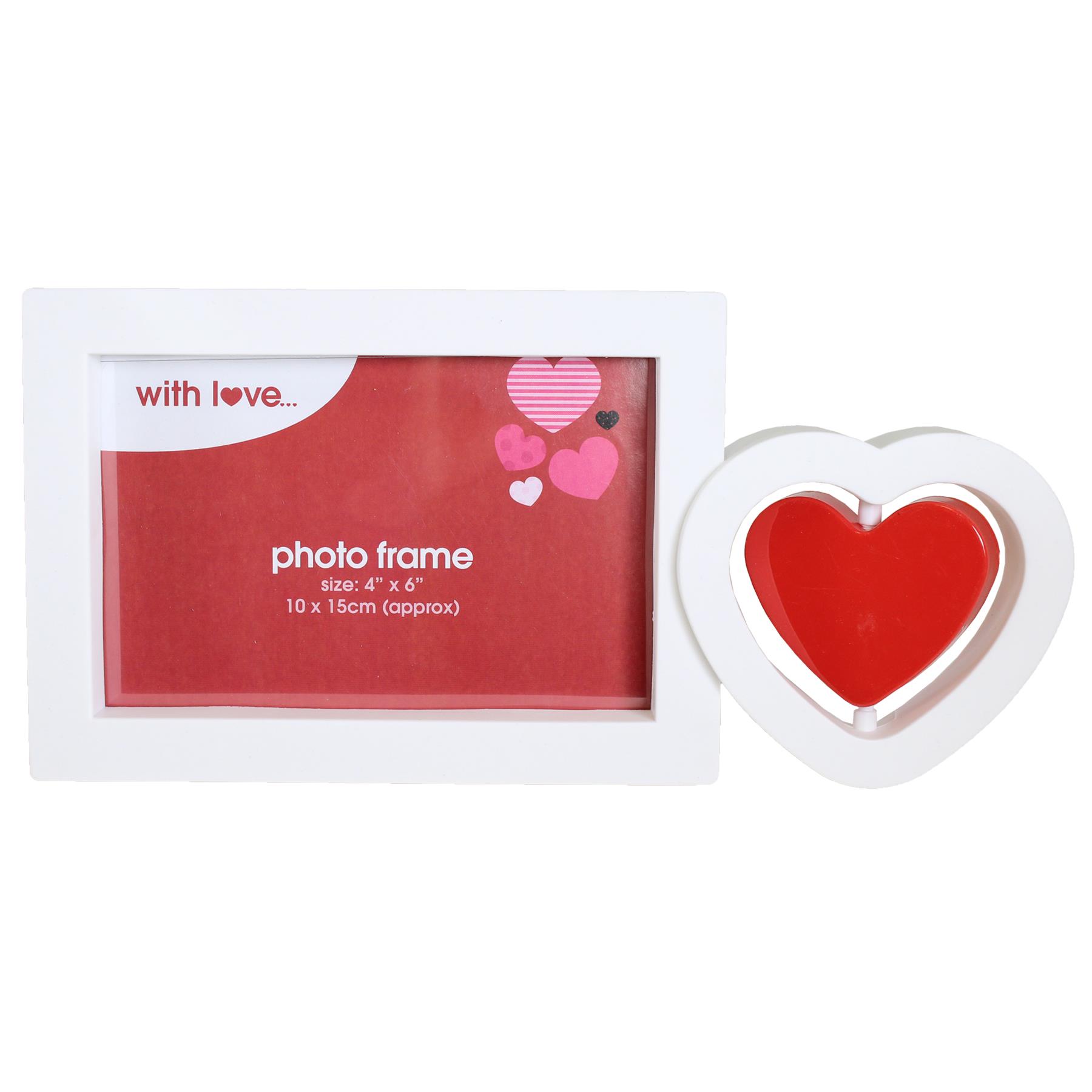 Valentine Photo Frame 4" x 6" Picture White with Heart Spinner