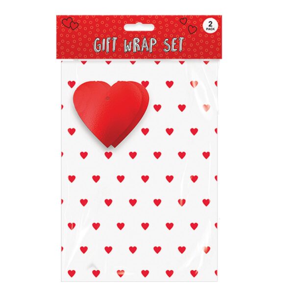 Valentines Wrapping Paper Sheets and Tags Pack of 2 White with Hearts