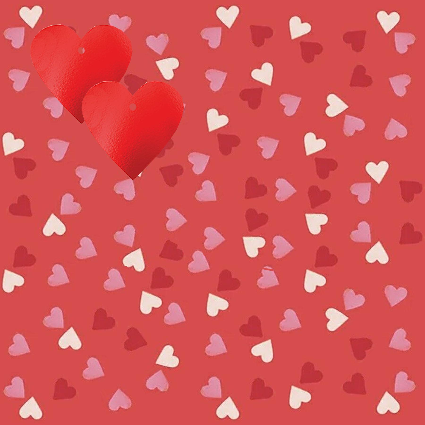 Valentines Wrapping Paper Sheets and Tags Pack of 2 Red with Hearts