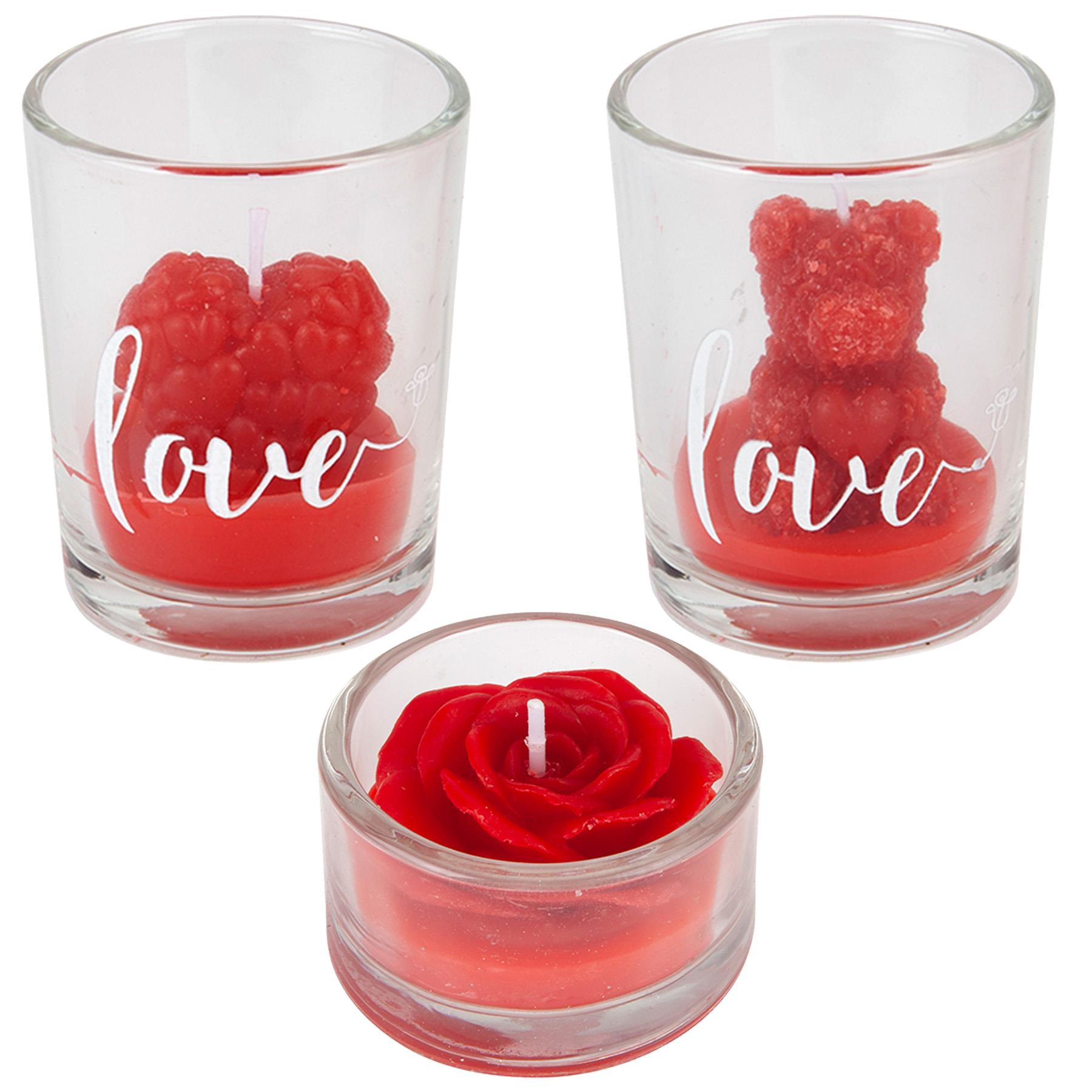 Scented Candles Teddy Rose and Heart In Glass Jars Set of 3 Ideal for Valentines Day