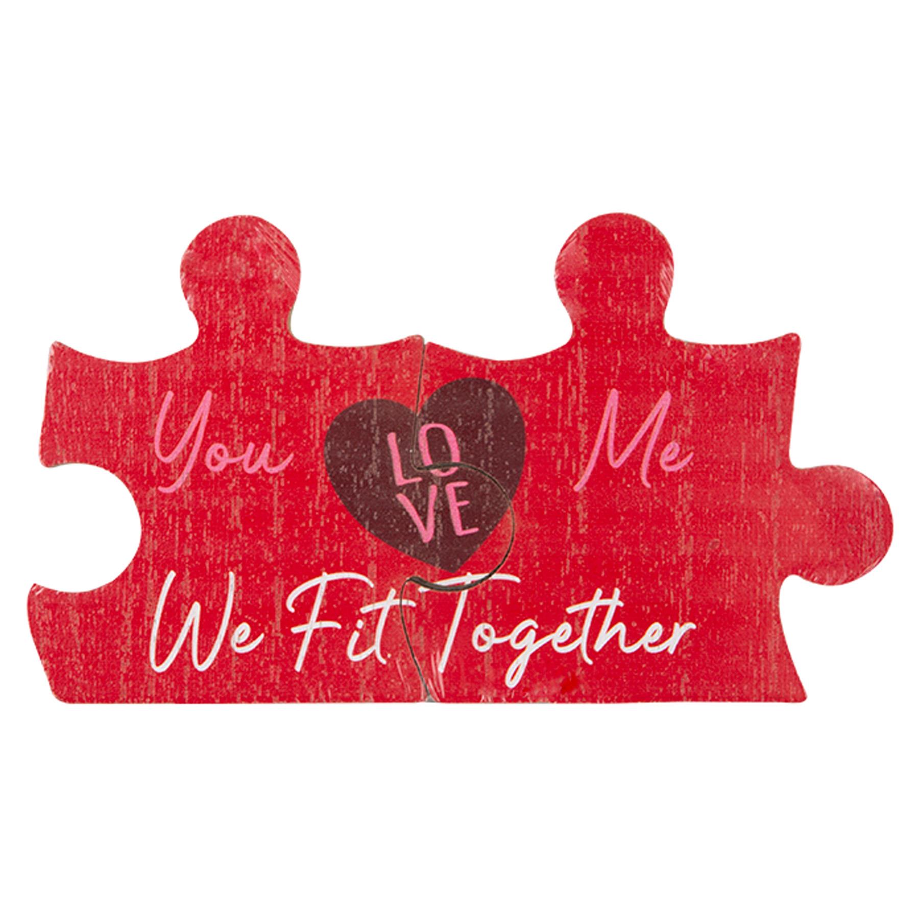 Valentine Red Heart Plaque Double Puzzle Piece Decoration - We Fit Together