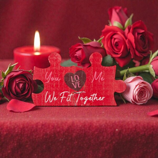 Valentine Red Heart Plaque Double Puzzle Piece Decoration - We Fit Together