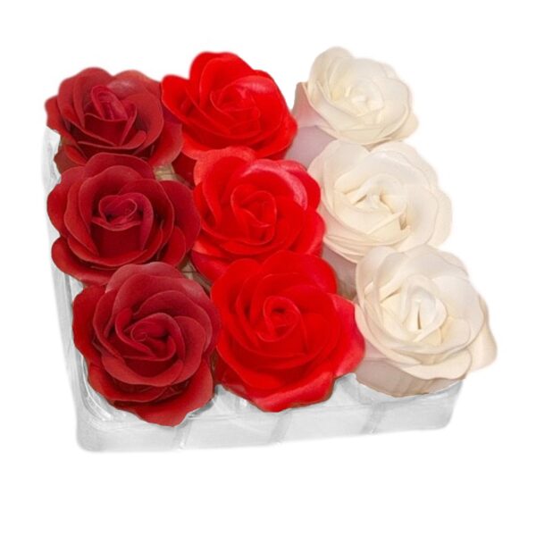 Soap Roses Set of 9 Valentines and Mothers Day Gift Boxed - Red and White