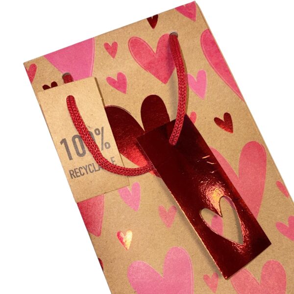 Valentines Day Bottle Bag Red Heart Design With Foil Details - 35.5cm x 12.5cm