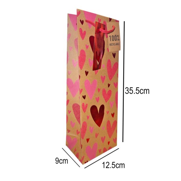 Valentines Day Bottle Bag Red Heart Design With Foil Details - 35.5cm x 12.5cm