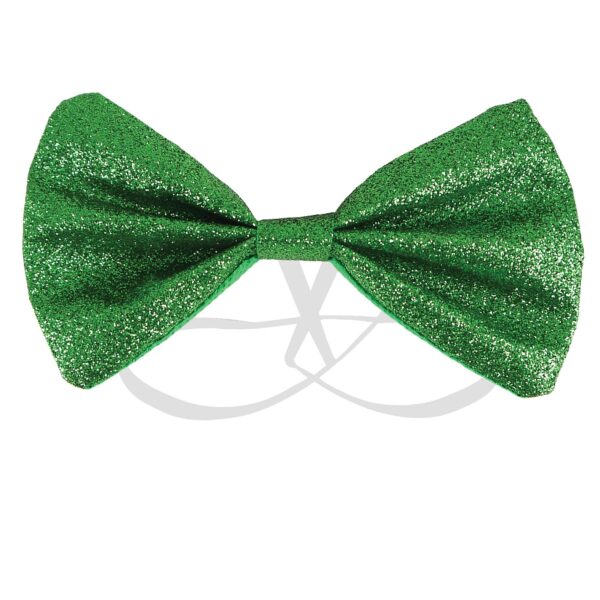 St Patricks Day Bow Tie on Elastic Green Glitter Finish Party Dress Up