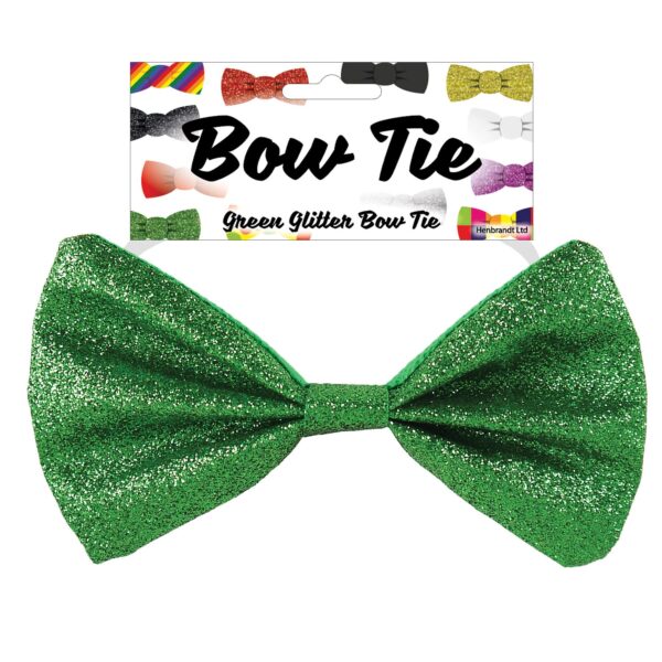 St Patricks Day Bow Tie on Elastic Green Glitter Finish Party Dress Up