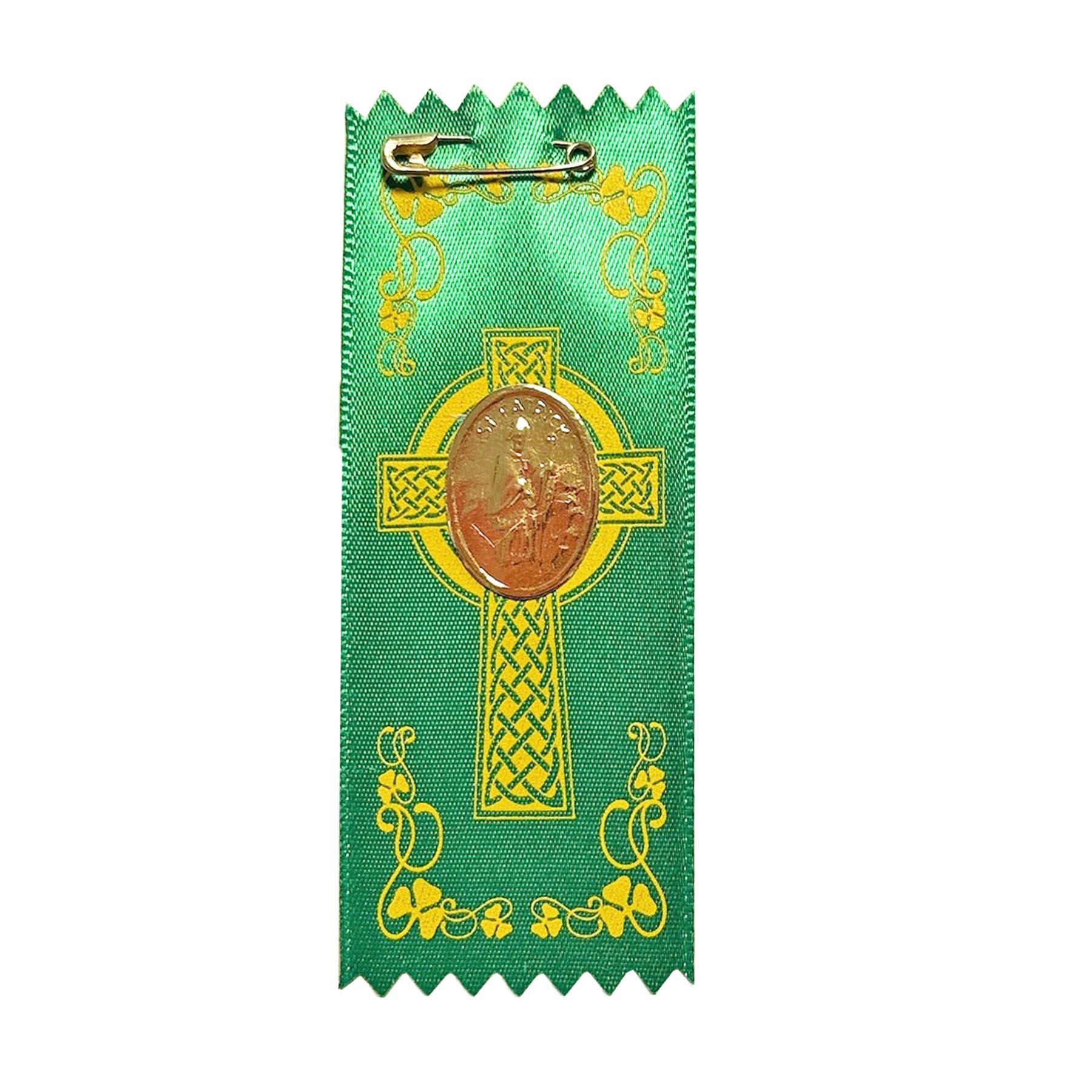 St Patrick's Day Badge - Gold Embossed Medal on Green Ribbon