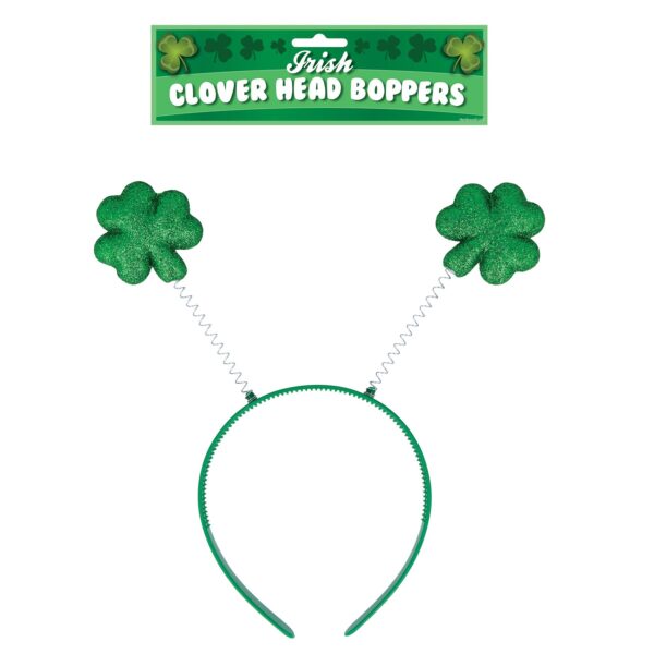 St Patricks Day Shamrock Head Bopper Green Glitter Clover Party Dress Up