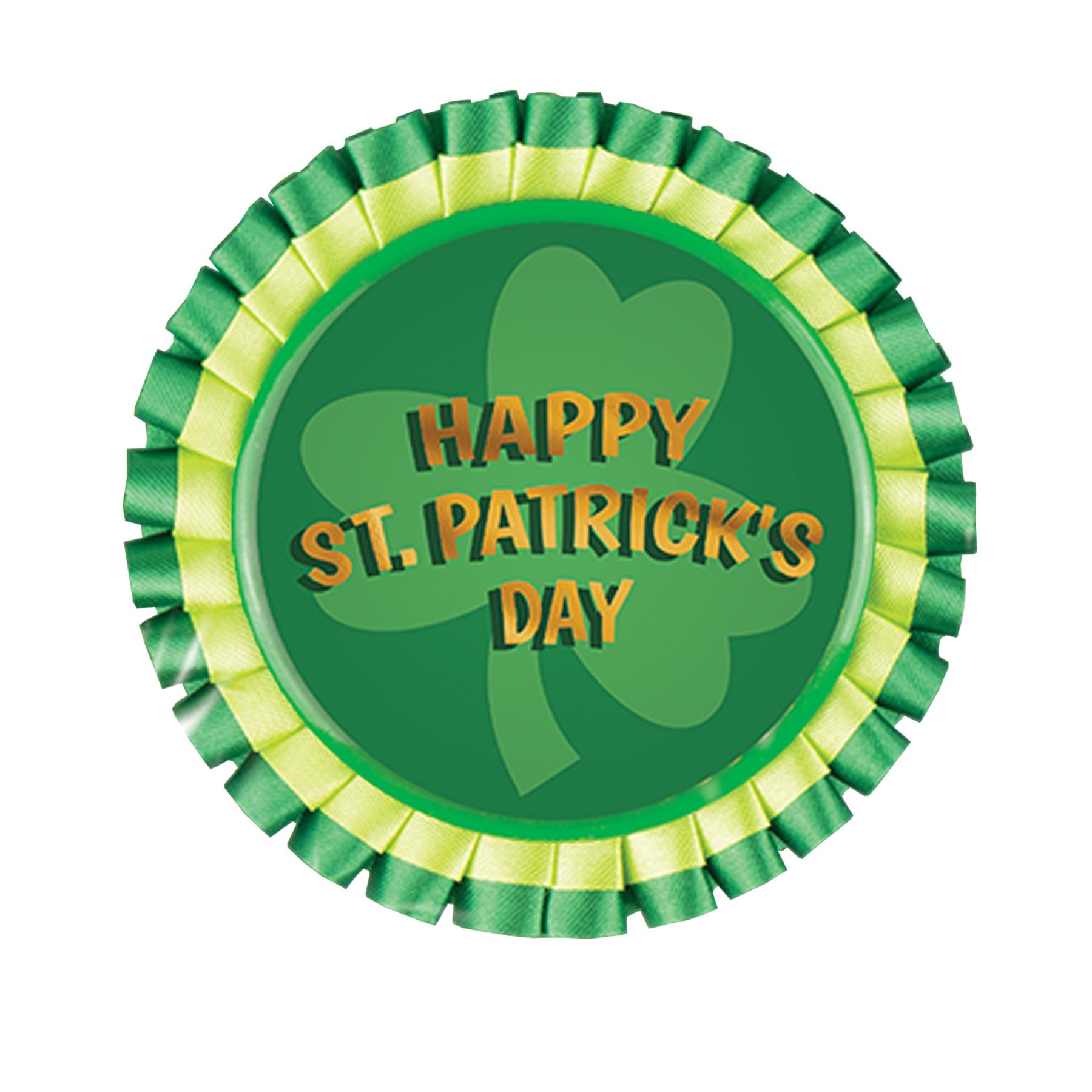 St Patricks Day Rosette Badge "Happy St. Patricks Day" Green Novelty Dress Up