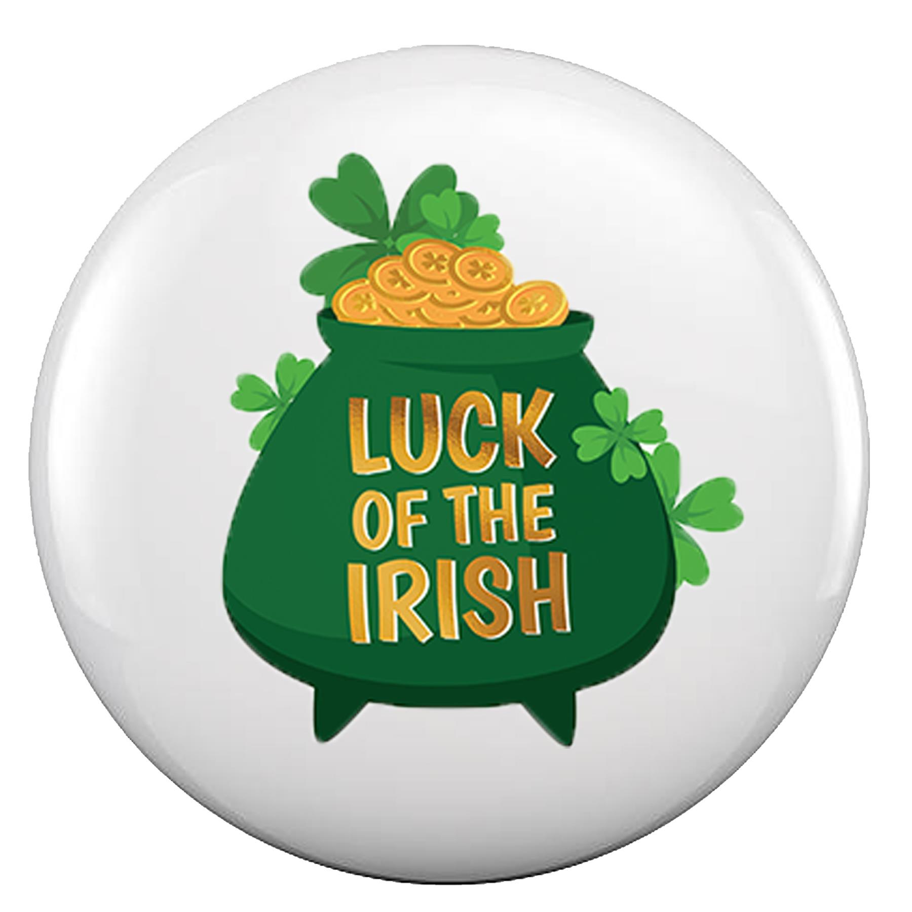 St Patricks Day Large Pin Badge "Luck of the Irish" Green and White Novelty Dress Up