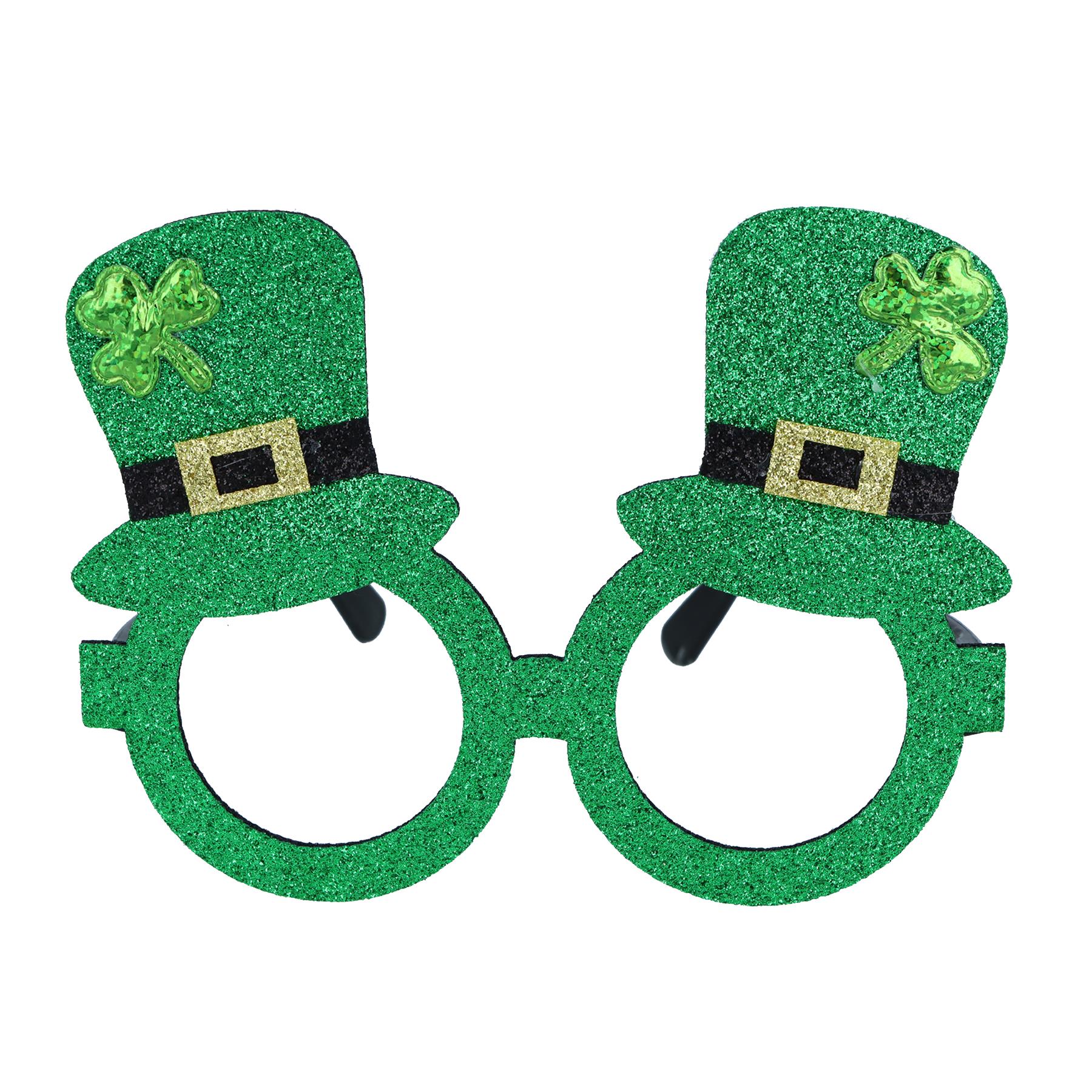 St Patricks Day Glasses with Leprechaun Hat Frames Glitter Finish Party Dress Up