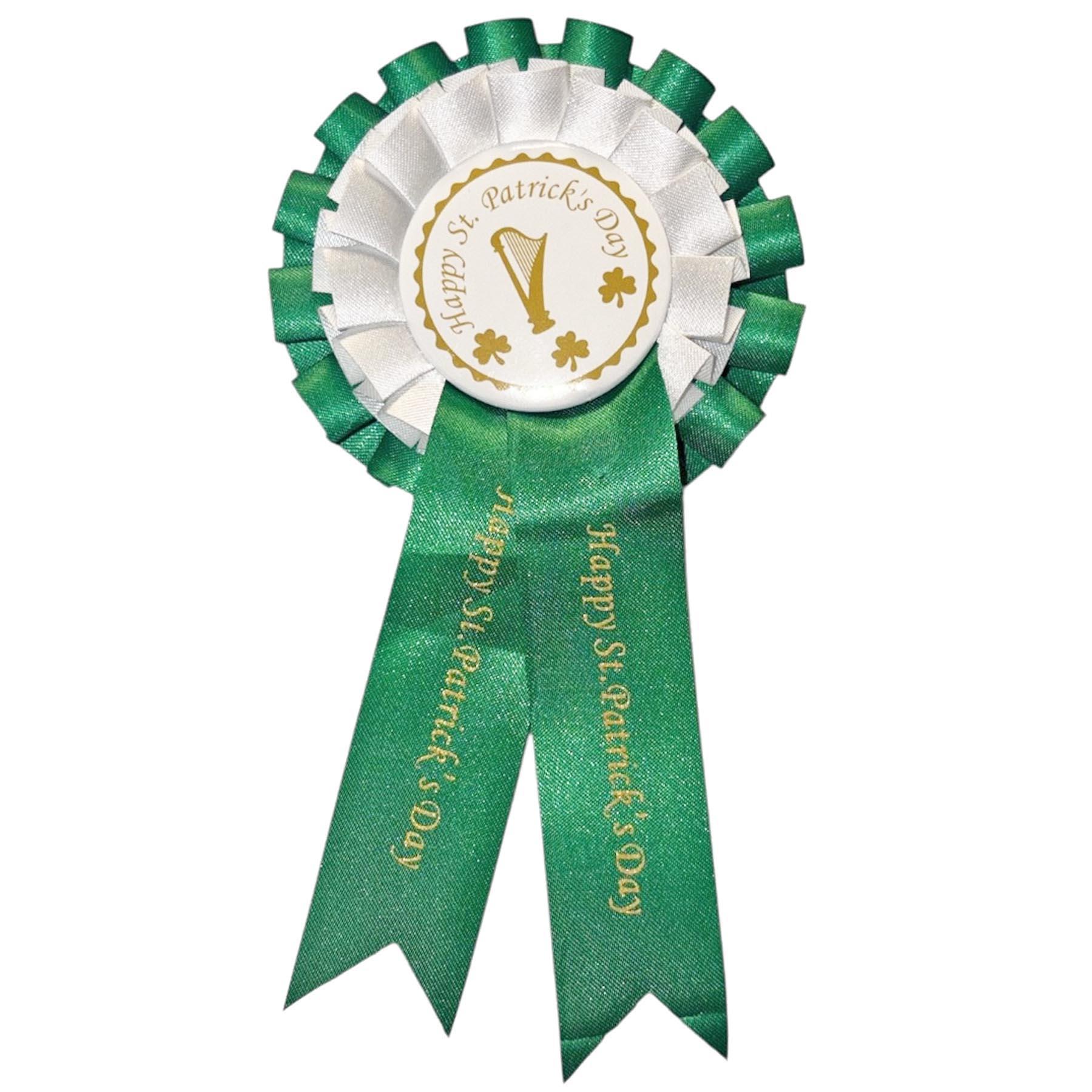 St Patricks Day Green and White Rosette Badge Novelty Dress Up 8cm