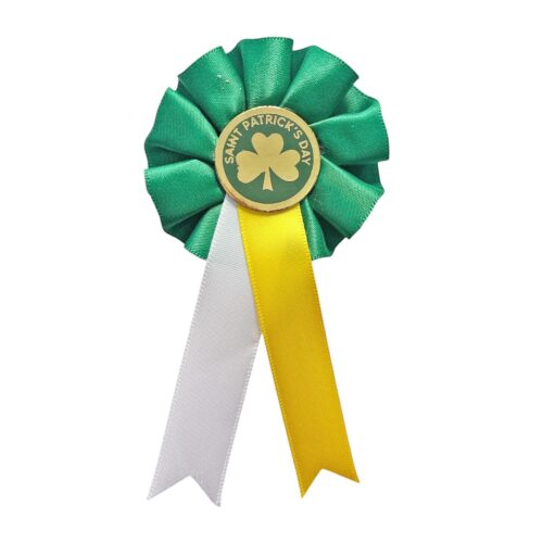 image485018565.jpg St Patricks Day Rosette Badge with Yellow /White Ribbons Party Dress Up Accessories