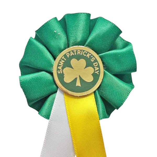 St Patricks Day Rosette Badge with Yellow /White Ribbons Party Dress Up Accessories