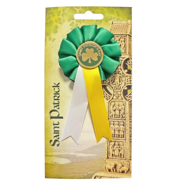 St Patricks Day Rosette Badge with Yellow /White Ribbons Party Dress Up Accessories