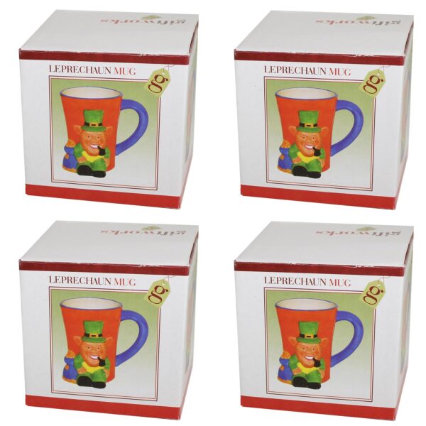 Leprechaun Ceramic Mugs Set of 4 St Patricks Day Colourful Novelty Gift Boxed
