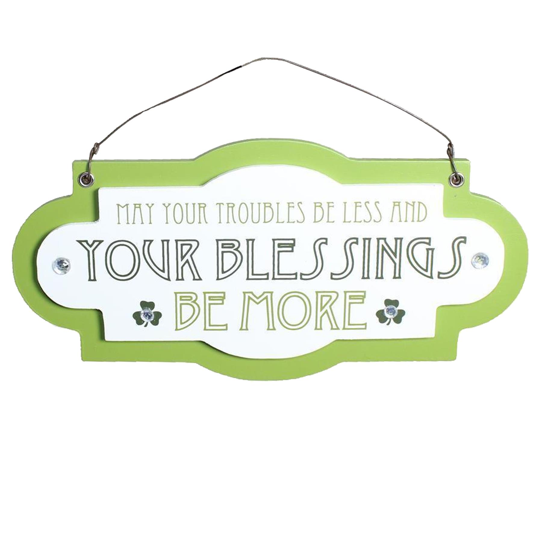 St Patricks Day Plaque "Troubles Less, Blessings More" Mini MDF Hanging Decoration